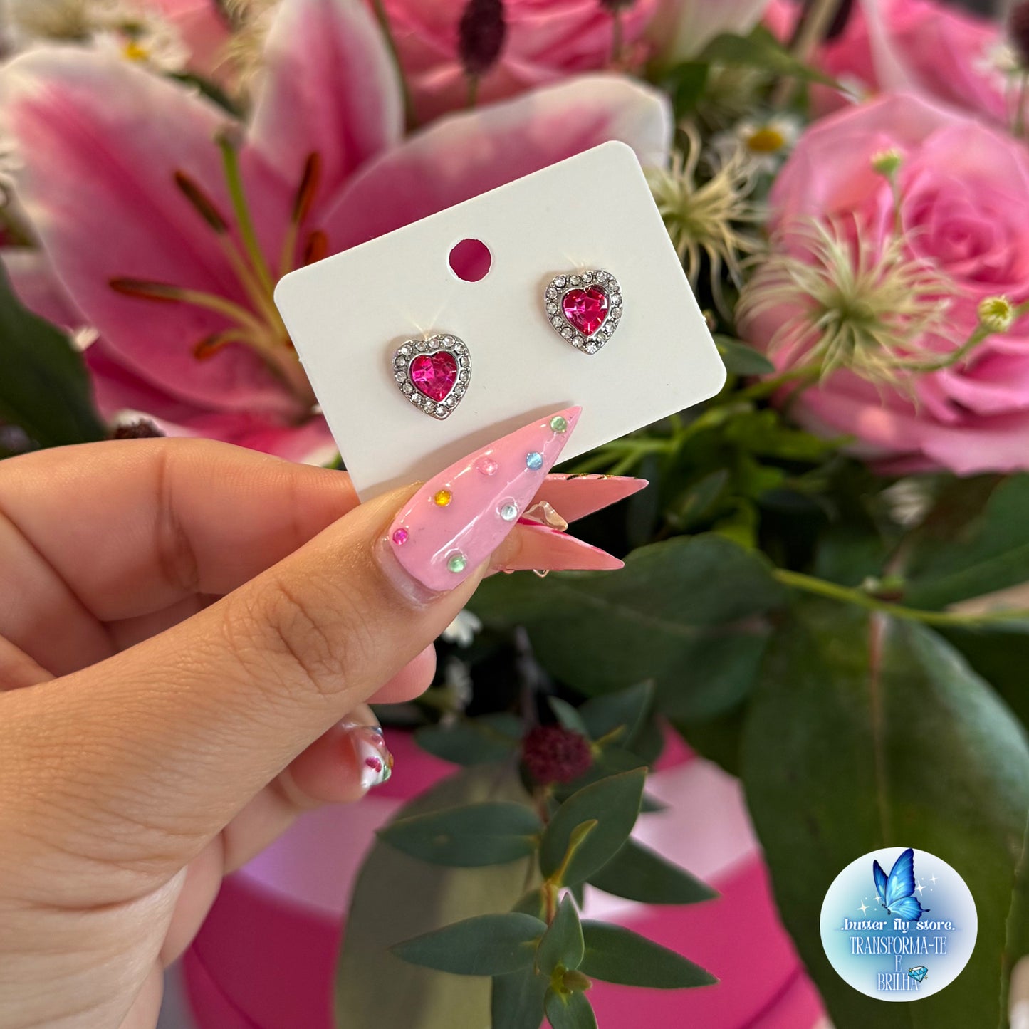 Brincos Coração de Cristal💖