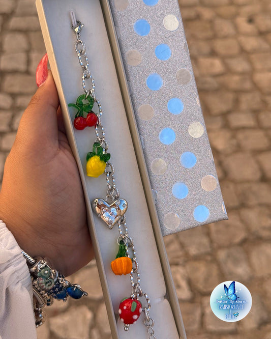 Pulseira Frutas do Amor em prateado🍍🍒🍋