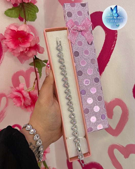 Pulseira Coração de Cristal💖em prateado