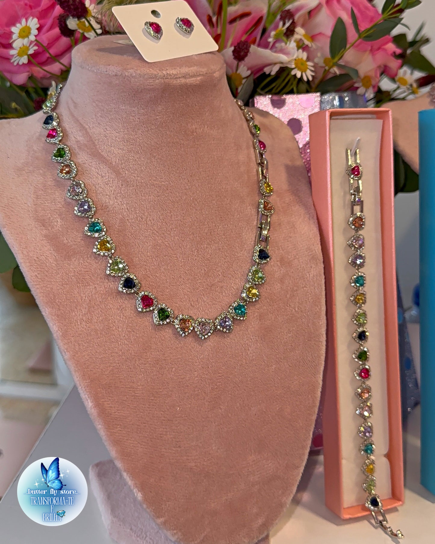 Conjunto Coração de Cristal💖(colar+brincos+pulseira)