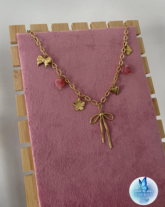 Charm Necklace Melodia Rosa🎀🌷✨Em Dourado