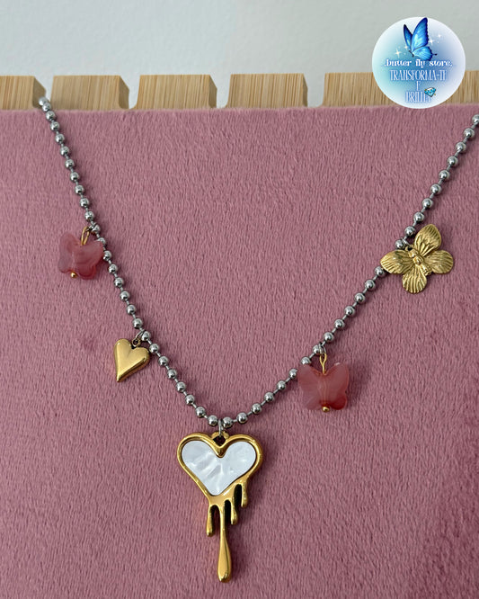 Charm Necklace Coração de Mel🩷🍯 Em Prateado