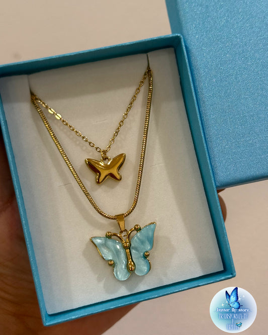Colar Borboletas Encantadas em Azul🩵