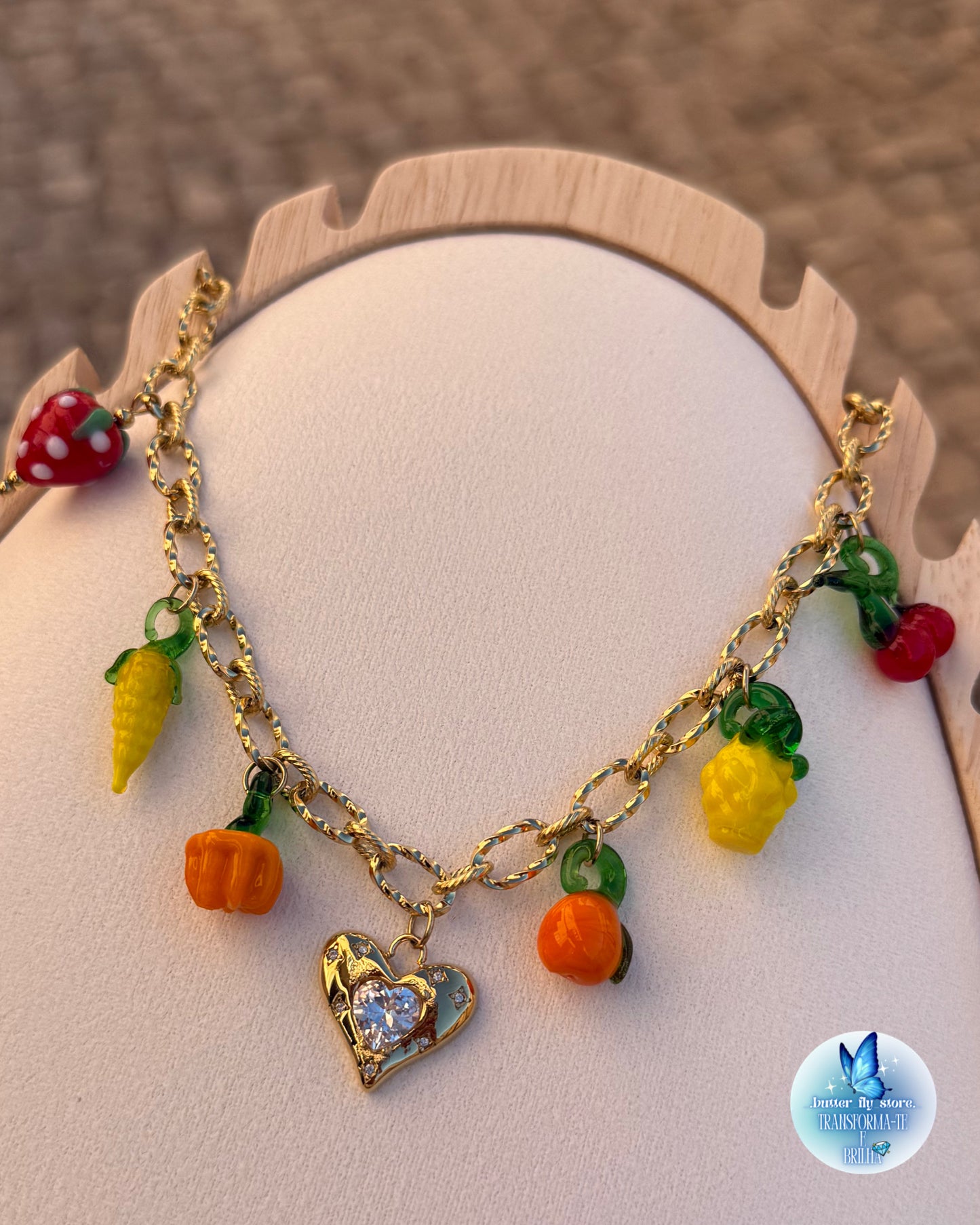 Charm Necklace Frutas do Amor em Dourado🍓🍍