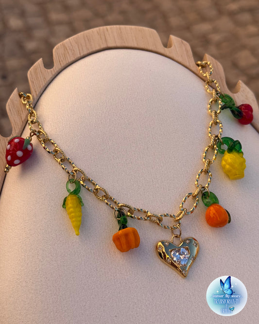 Charm Necklace Frutas do Amor em Dourado🍓🍍