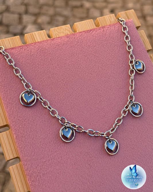 Charm Necklace Corações Prateados🩶✨