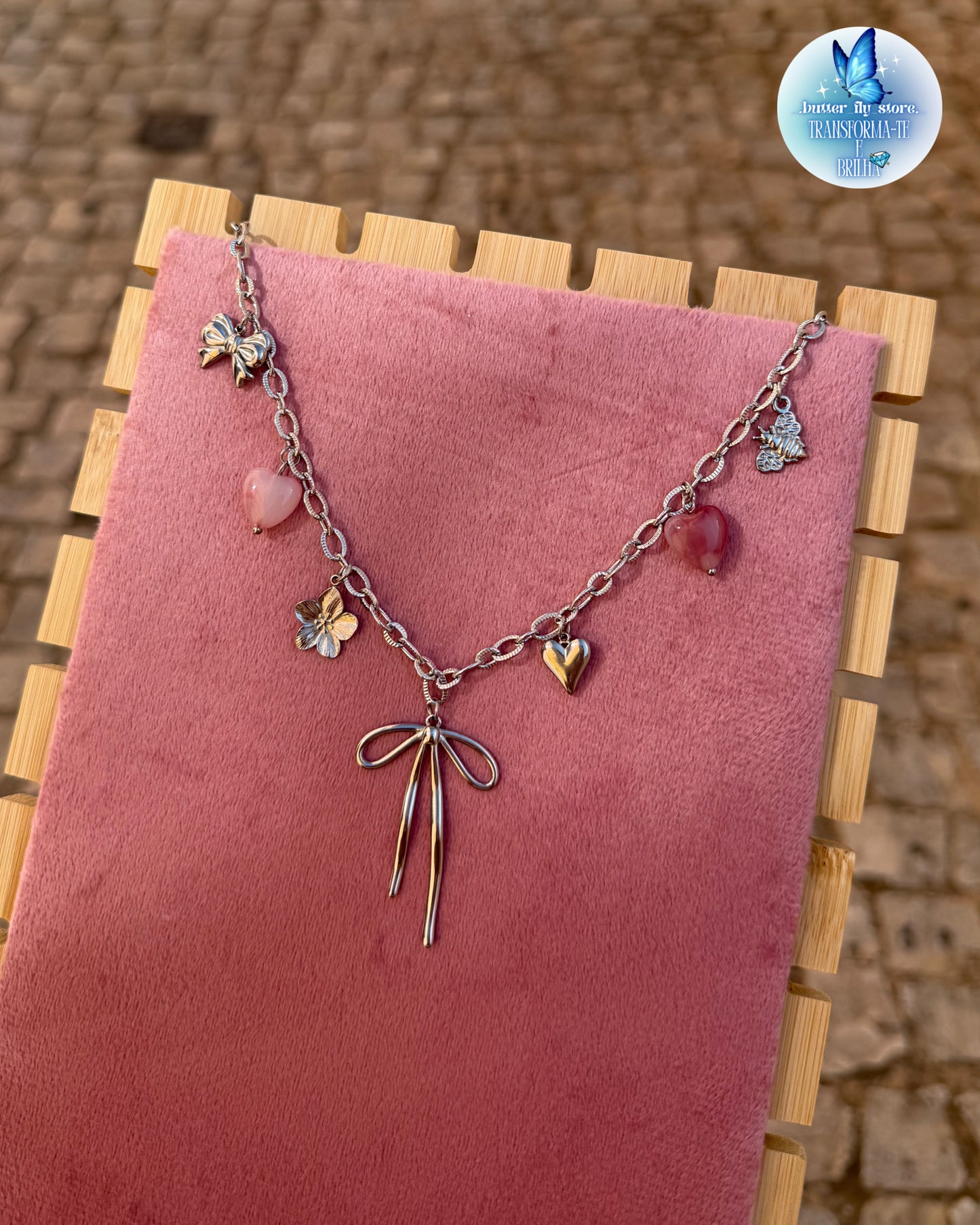 Charm Necklace Melodia Rosa🎀🌷✨Em Prateado