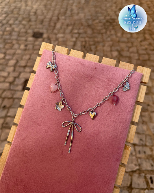 Charm Necklace Melodia Rosa🎀🌷✨Em Prateado