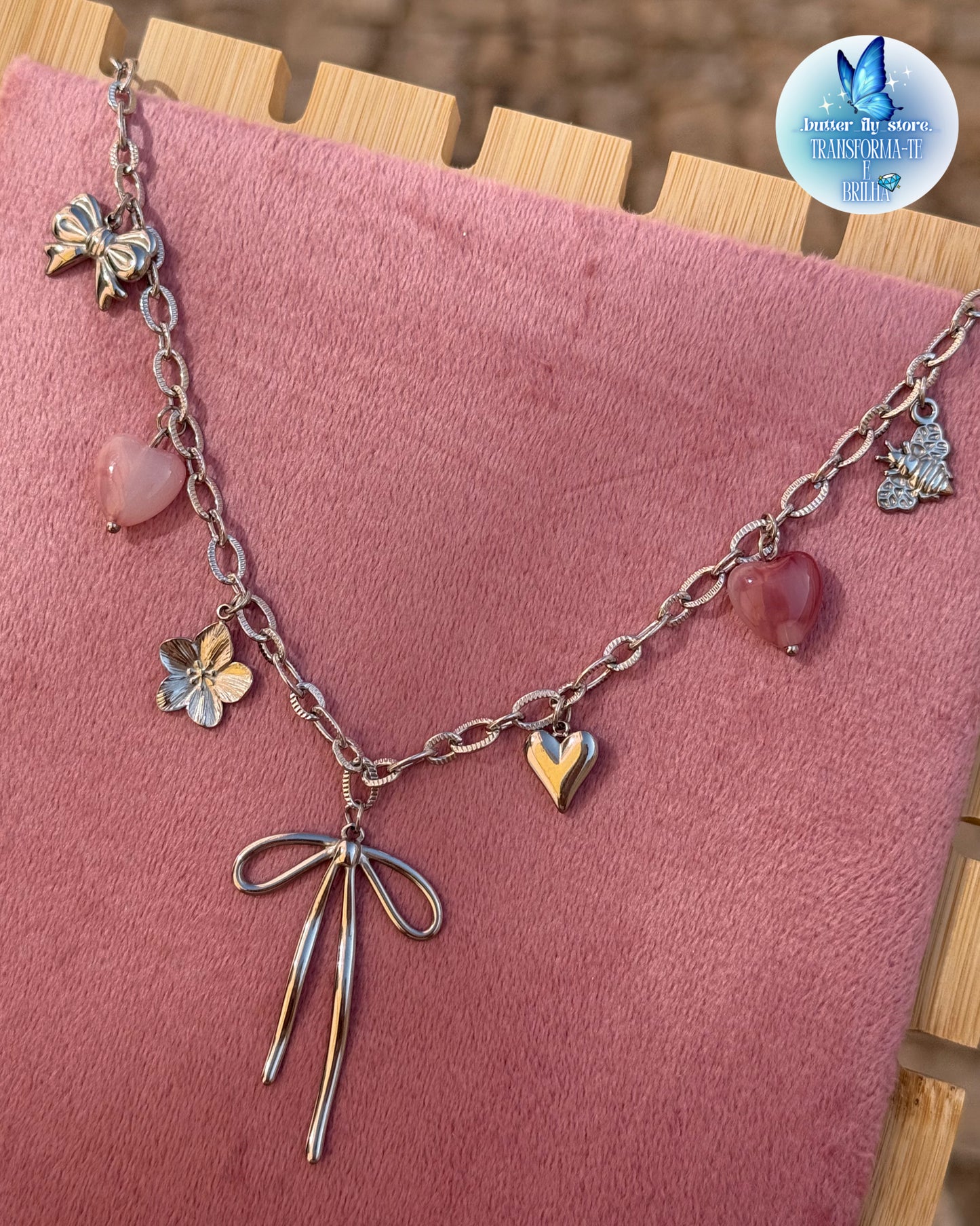 Charm Necklace Melodia Rosa🎀🌷✨Em Prateado