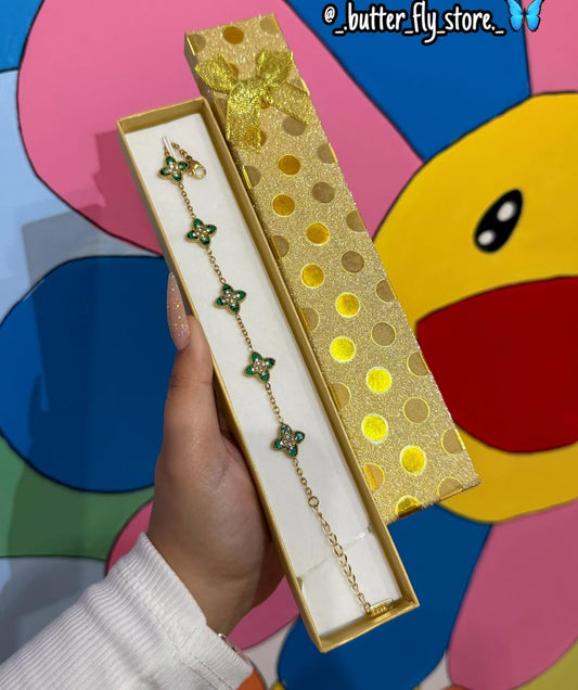 Pulseira Primavera em verde e dourado✨aço inoxidável