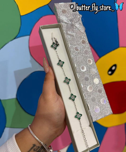 Pulseira Primavera em prateado e verde✨aço inoxidável