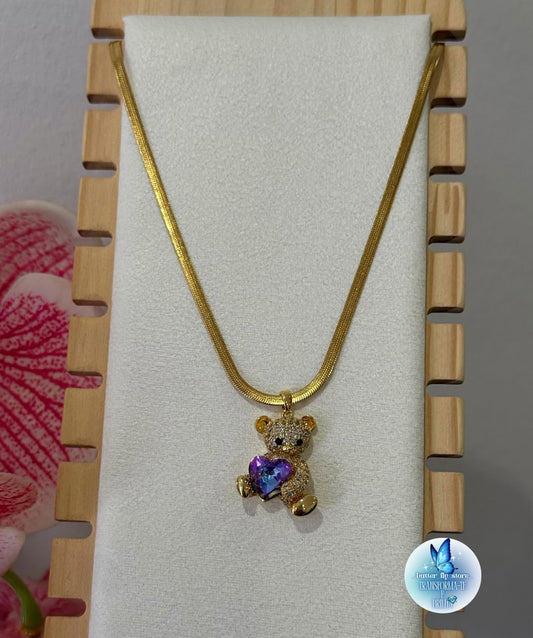 Colar Ursinho Carinhoso em Roxo💜✨🧸