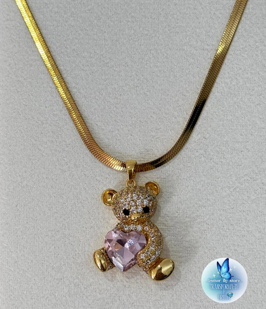 Colar Ursinho Carinhoso em Rosa🩷🧸🎀