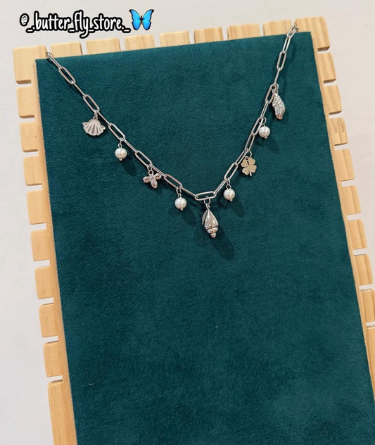 ✨Charm Necklace Oceano de Pérolas ✨ em prateado