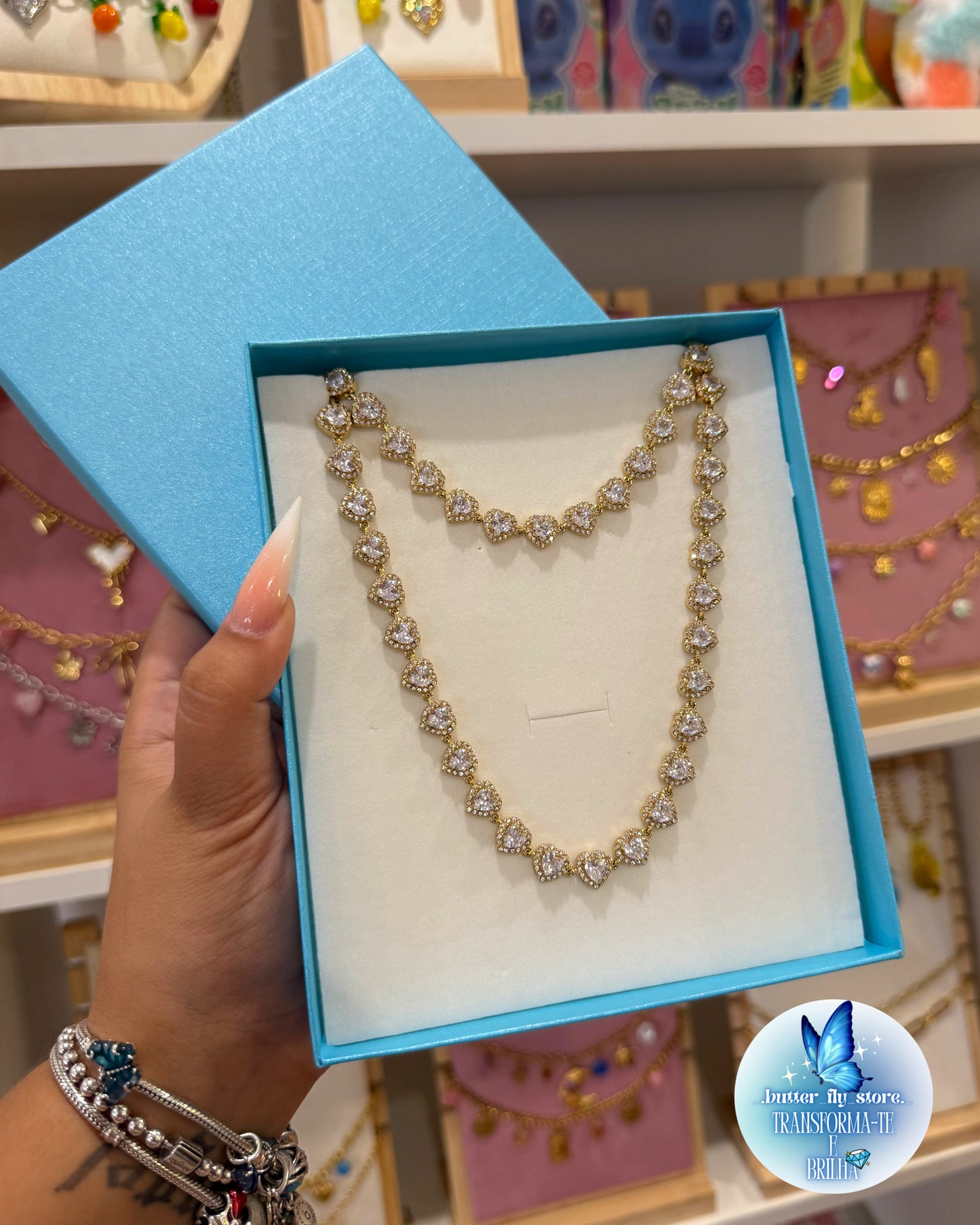 Conjunto Coração de Cristal em dourado💎 (colar + pulseira)