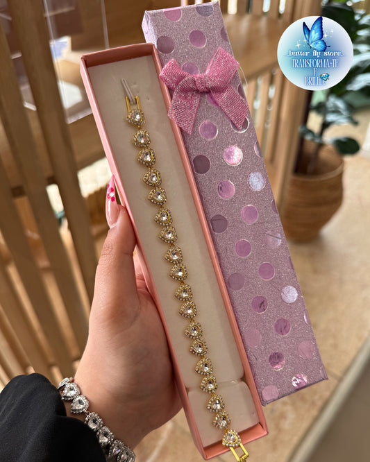 Pulseira Coração de Cristal💖em dourado