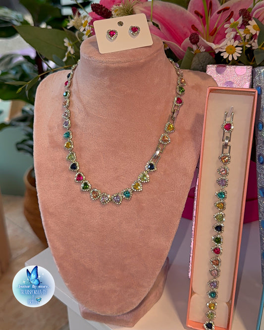 Conjunto Coração de Cristal💖(colar+brincos+pulseira)