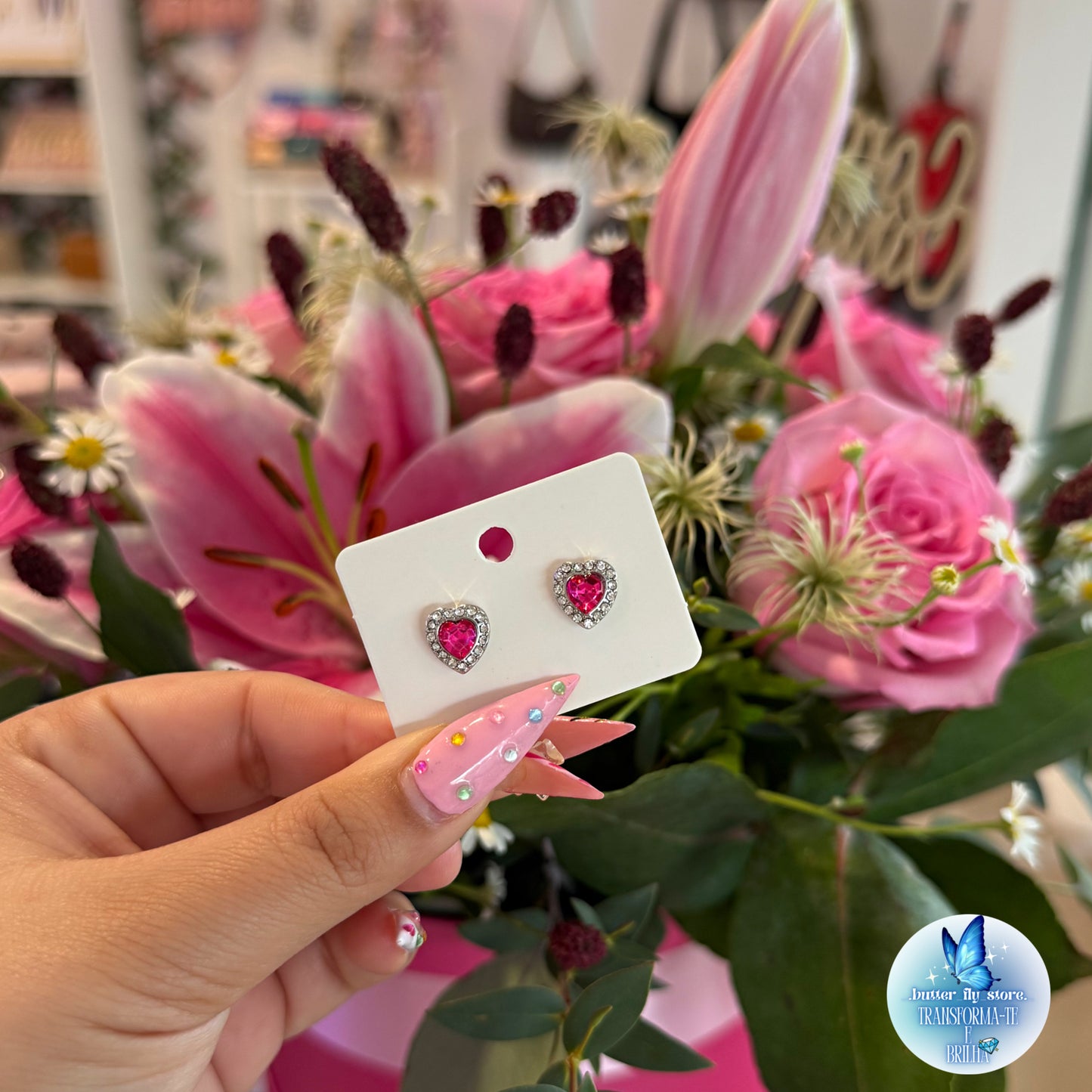 Brincos Coração de Cristal💖