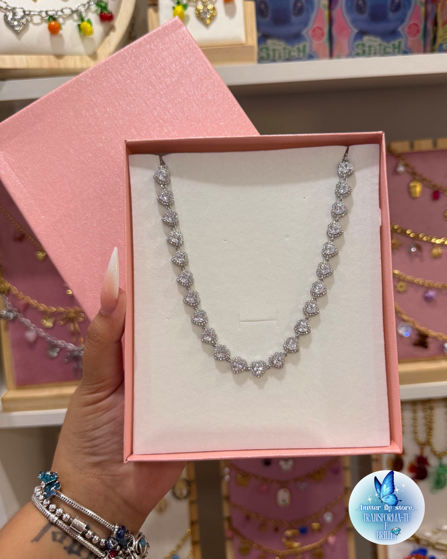 Colar Coração de Cristal em prateado💎