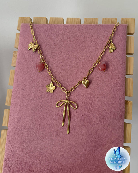 Charm Necklace Melodia Rosa🎀🌷✨Em Dourado