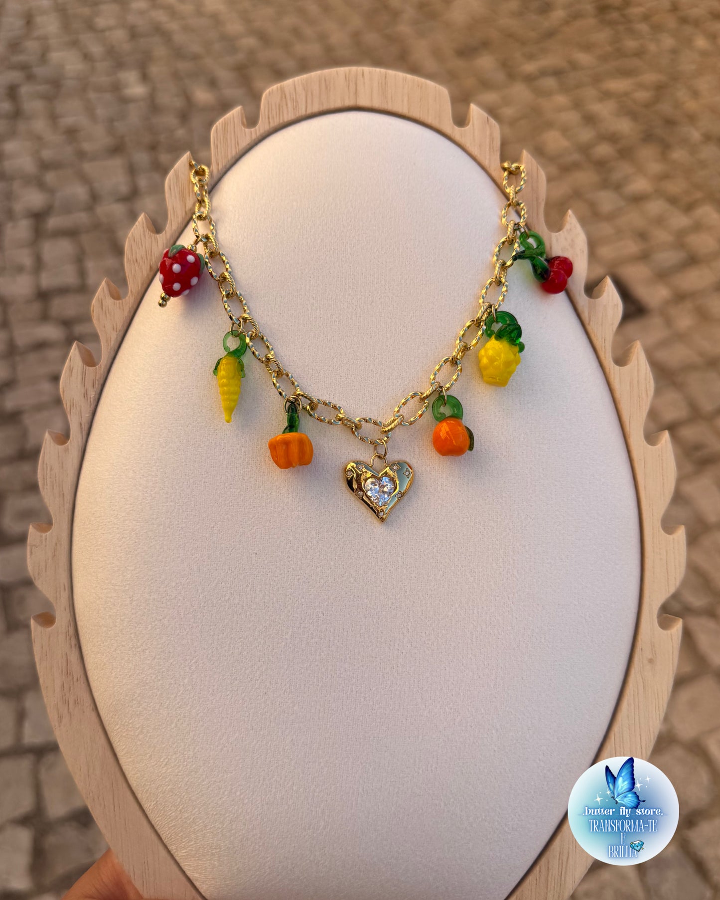 Charm Necklace Frutas do Amor em Dourado🍓🍍