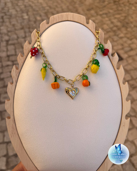 Charm Necklace Frutas do Amor em Dourado🍓🍍
