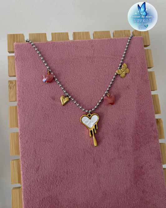 Charm Necklace Coração de Mel🩷🍯 Em Prateado