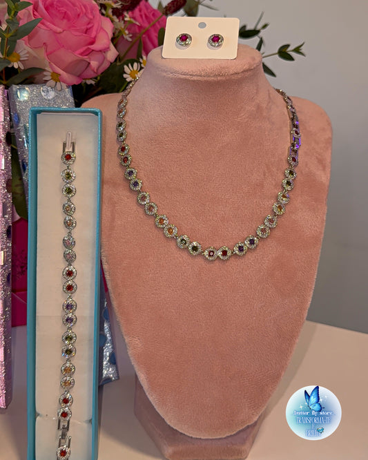 Conjunto Luz de Fada Colorido🎀(colar+brincos+pulseira)