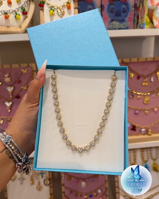 Colar Coração de Cristal em dourado💎