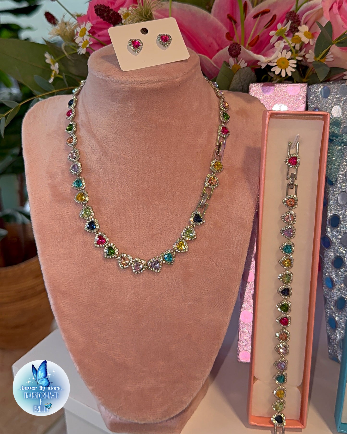 Conjunto Coração de Cristal💖(colar+brincos+pulseira)