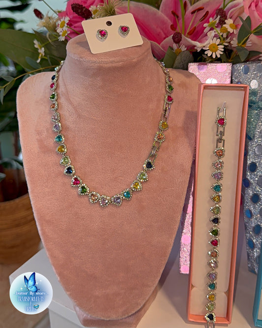 Conjunto Coração de Cristal💖(colar+brincos+pulseira)