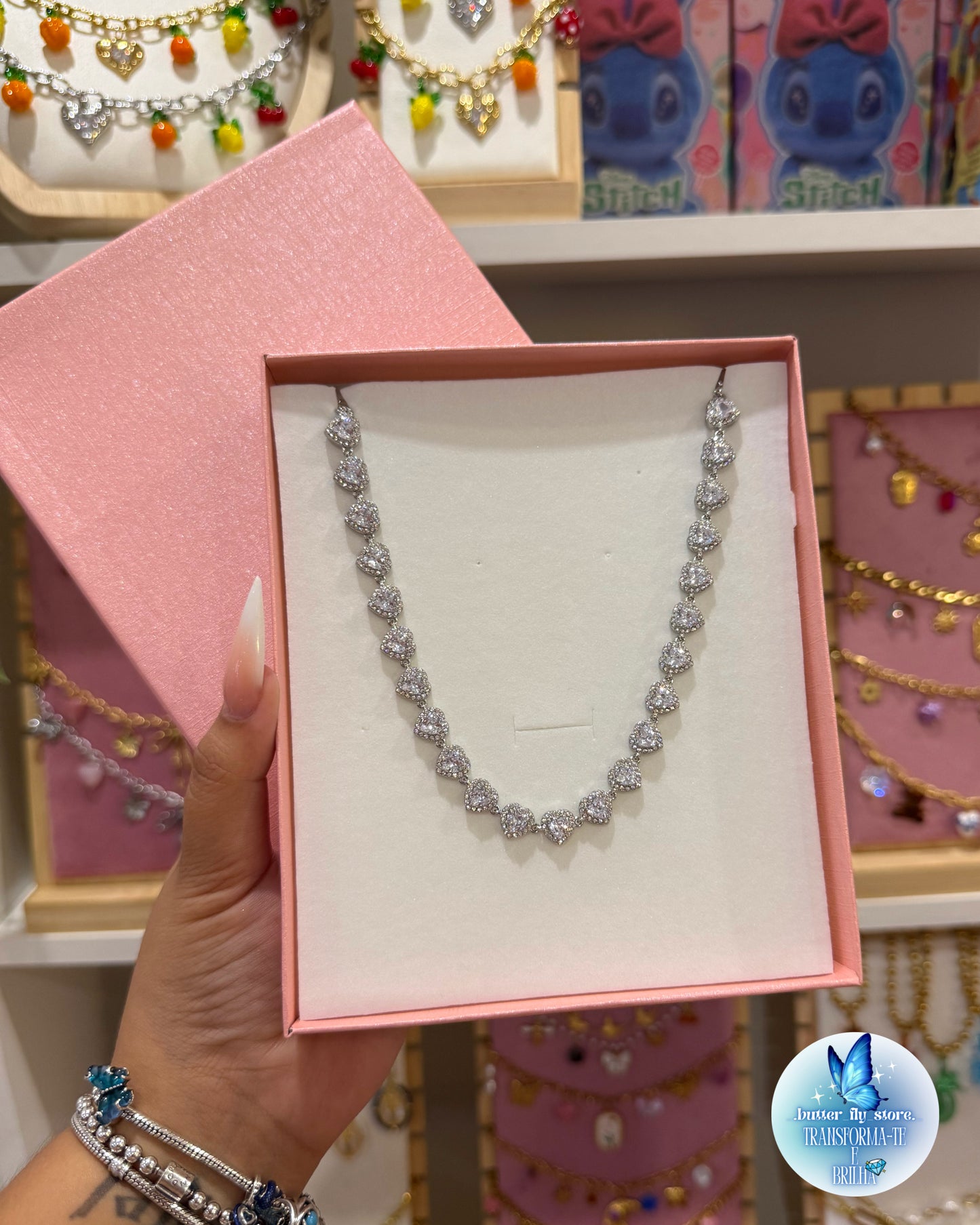 Colar Coração de Cristal em prateado💎