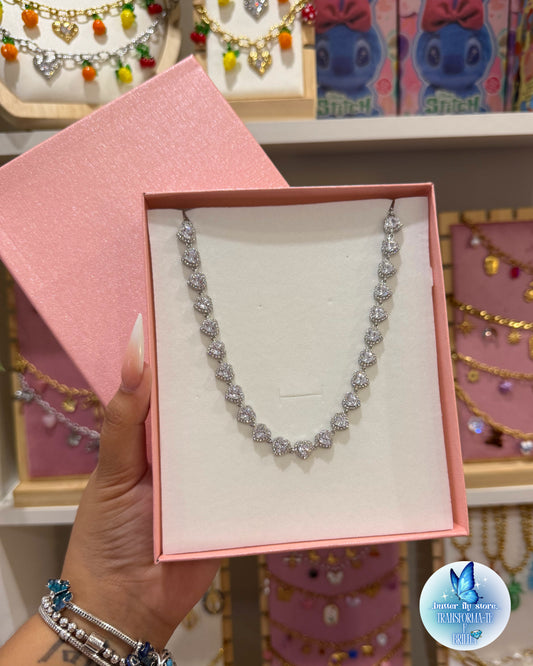 Colar Coração de Cristal em prateado💎