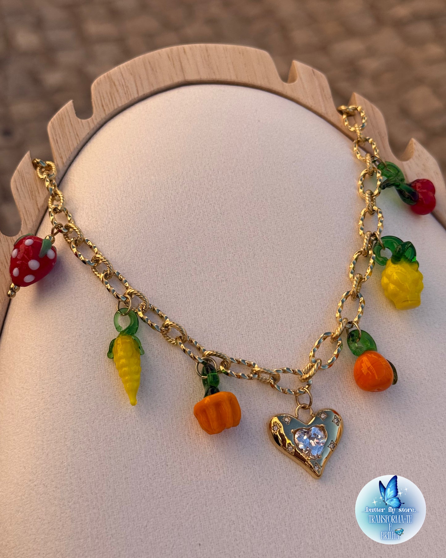 Charm Necklace Frutas do Amor em Dourado🍓🍍
