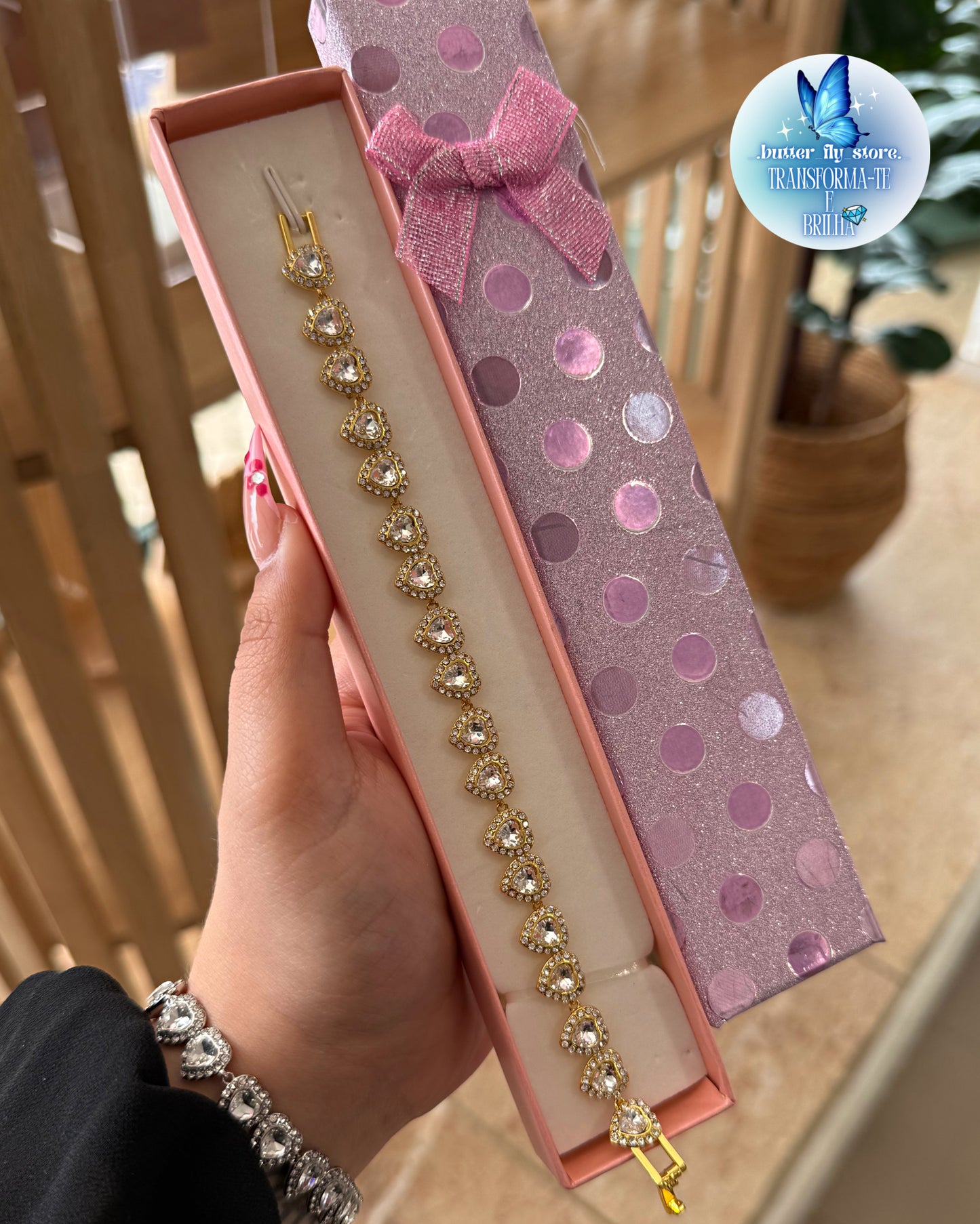 Pulseira Coração de Cristal💖em dourado