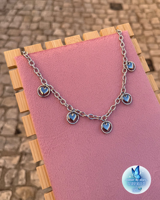 Charm Necklace Corações Prateados🩶✨