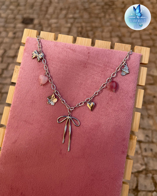 Charm Necklace Melodia Rosa🎀🌷✨Em Prateado