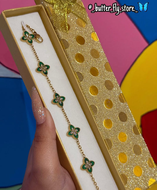 Pulseira Primavera em verde e dourado✨aço inoxidável