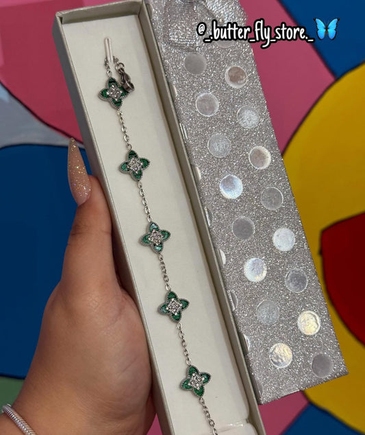Pulseira Primavera em prateado e verde✨aço inoxidável