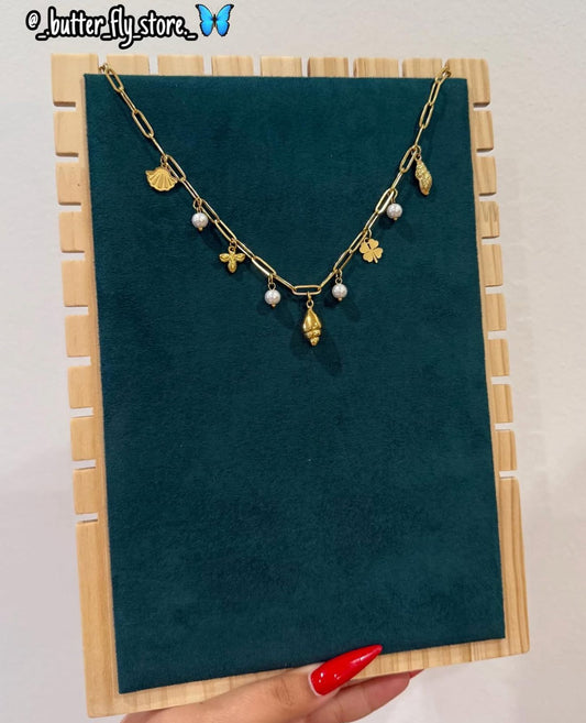 ✨Charm Necklace Oceano de Pérolas ✨em dourado