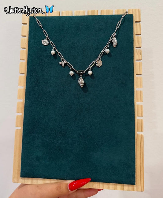 ✨Charm Necklace Oceano de Pérolas ✨ em prateado